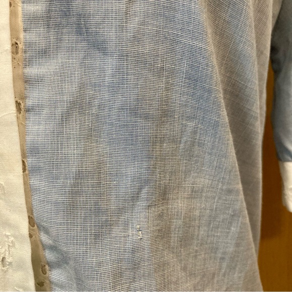 Vintage Blouse Light Blue with White Eyelet Trim and Puffy Shoulders - Picture 14 of 14